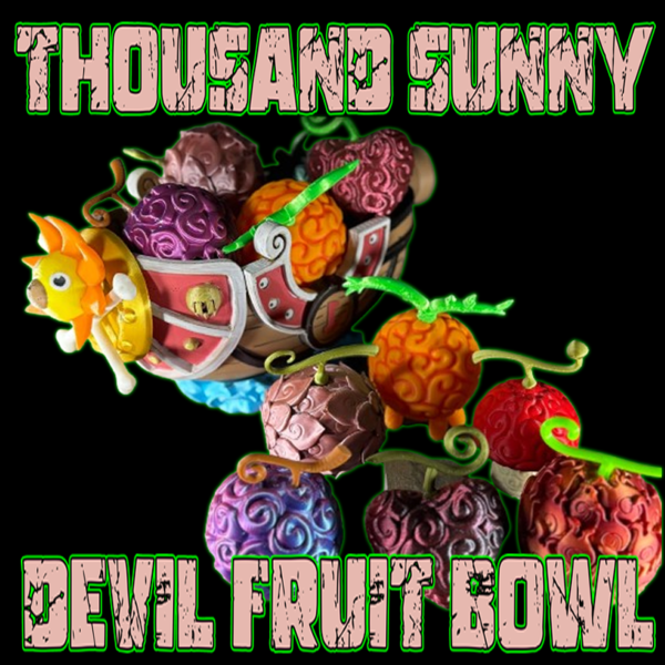 A beautifully crafted Thousand Sunny-themed bowl featuring a Devil Fruit-inspired design. Perfect for displaying or holding small items in your One Piece collection.