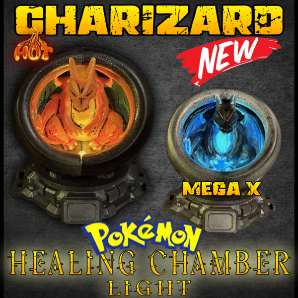 Charizard Healing Chamber LED Light with color-changing glow and connectable stand for Pokémon collectors