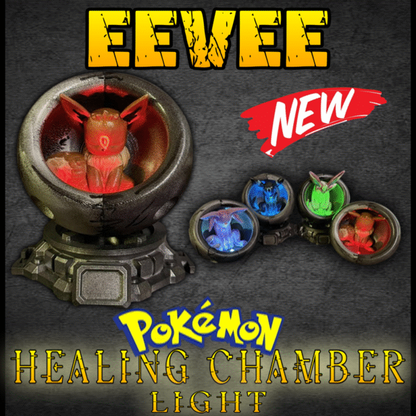 Eevee Healing Chamber LED Light with modular display stand and color-changing glow