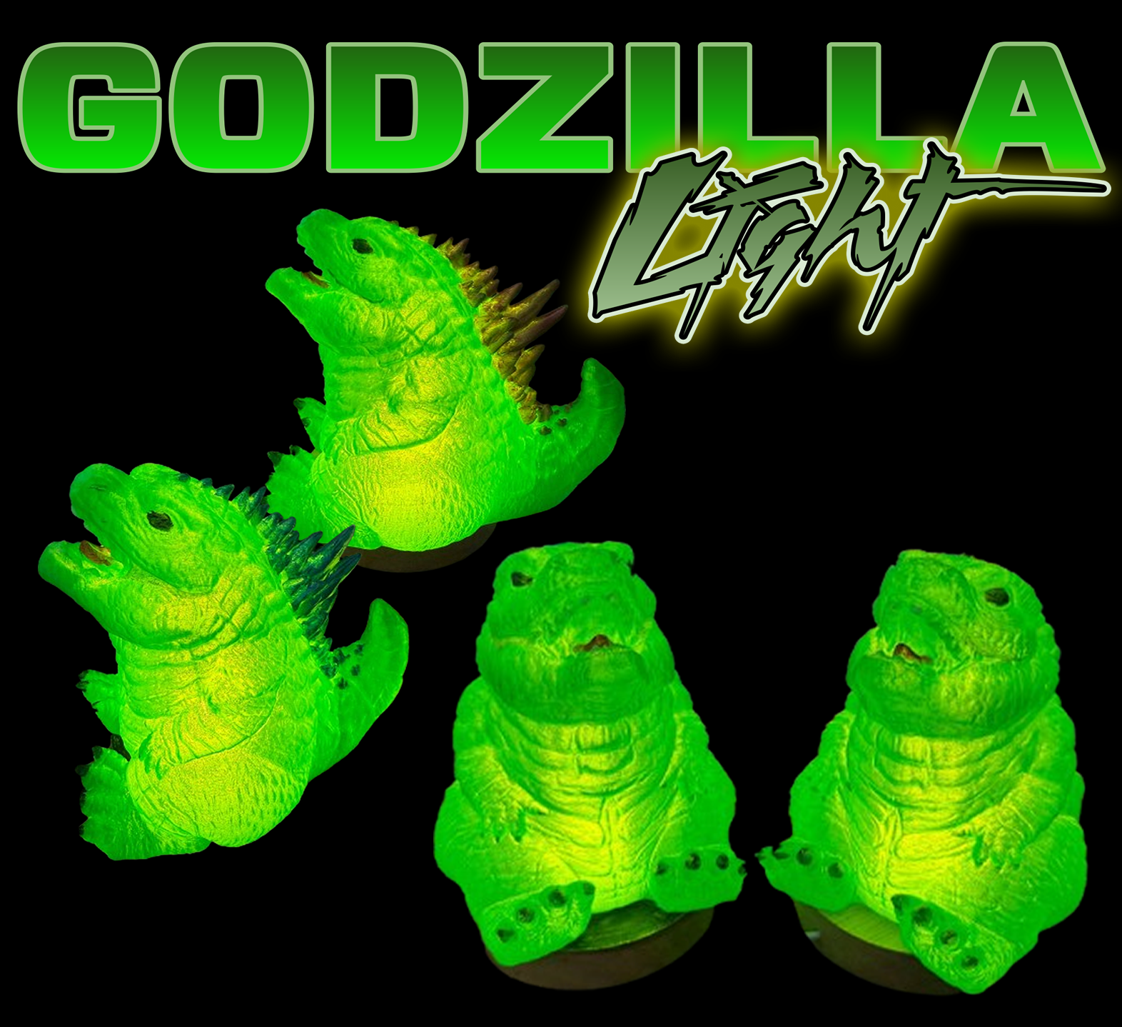 Godzilla LED Light – Handmade Kaiju Room Decor with Glowing Atomic Breath Effect