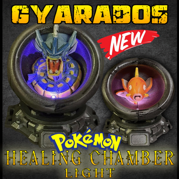 Gyarados Healing Chamber LED Light with intense color-shifting glow and connectable display base