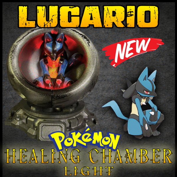 Lucario Healing Chamber LED Light with color-shifting aura effect and connectable modular stand