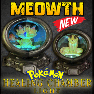 Meowth Healing Chamber LED Light with playful color-changing glow and modular display base