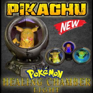 Pikachu Healing Chamber LED Light with vibrant color-changing glow and modular display base