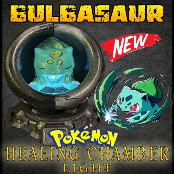 Bulbasaur Healing Chamber LED Light with modular display stand, color-changing Pokemon night lamp