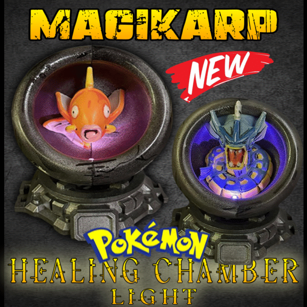 Magikarp Healing Chamber LED Light with gentle color-changing glow and modular display stand