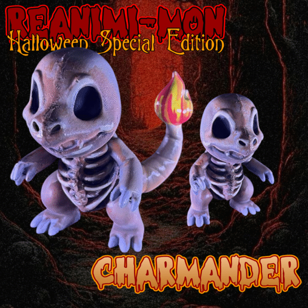 Skeleton Charmander Figure | Spooky Pokémon Collectible | Creepy Cute Decor